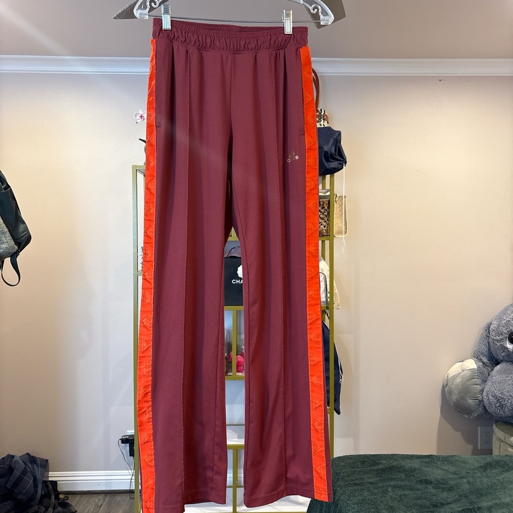 adidas Maroon Track Pants with Red Side Stripes